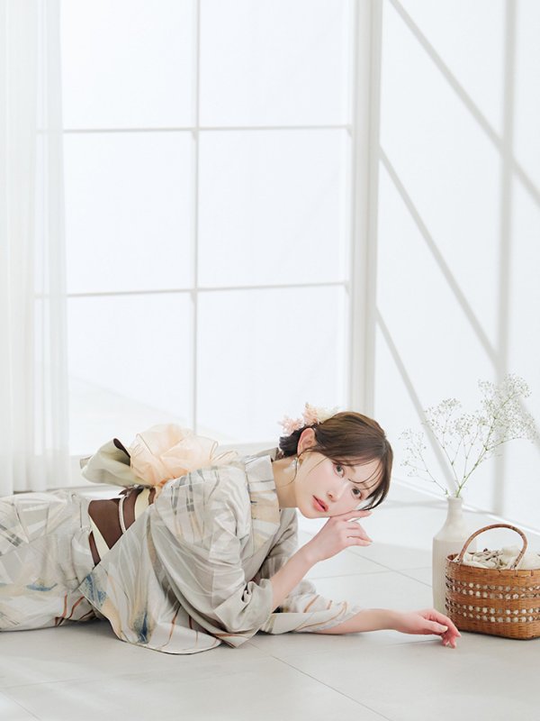 画像6: 【即日発送】ヘルシーリーフ柄ベージュ浴衣【浴衣３点セット 浴衣/帯/下駄】[YMT]