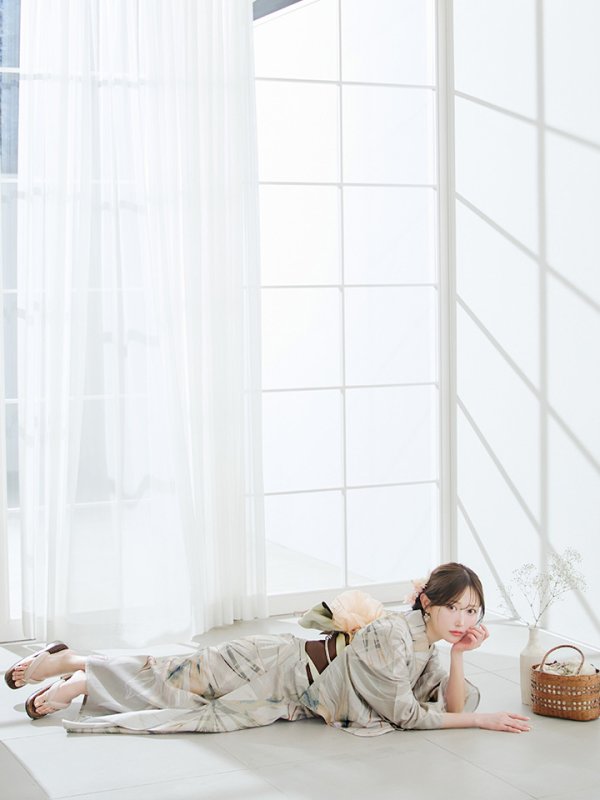 画像7: 【即日発送】ヘルシーリーフ柄ベージュ浴衣【浴衣３点セット 浴衣/帯/下駄】[YMT]