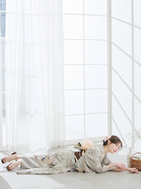 画像8: 【即日発送】ヘルシーリーフ柄ベージュ浴衣【浴衣３点セット 浴衣/帯/下駄】[YMT]