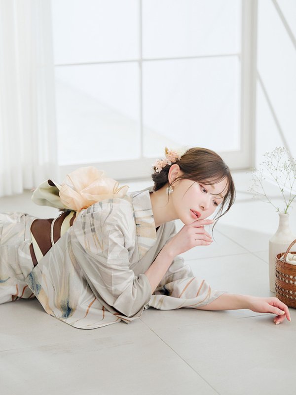 画像9: 【即日発送】ヘルシーリーフ柄ベージュ浴衣【浴衣３点セット 浴衣/帯/下駄】[YMT]