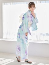 【即日発送】ニュアンスフラワーミント牡丹浴衣【浴衣３点セット 浴衣/帯/下駄】[OF04/HC03]
