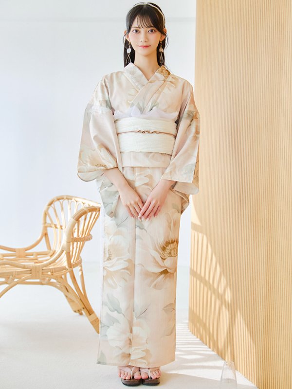 画像4: 【即日発送】クリームイエローピオニー浴衣【浴衣３点セット 浴衣/帯/下駄】[YMT]