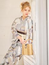 【即日発送！】グレージュニュアンスフラワー浴衣【浴衣３点セット 浴衣/帯/下駄】[FB02]