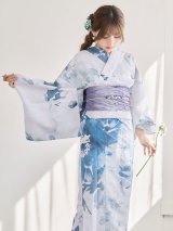 【即日発送】グラデーションブルーグリーン浴衣【浴衣３点セット 浴衣/帯/下駄】[OF04/HC03]