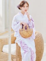 【即日発送】アンティークパープルローズ浴衣【浴衣３点セット 浴衣/帯/下駄】OBI-g-500-kj-3-PL / HIMO-902-kj-5-RosePK / HEKO-800-sb-5-WH / YA-73-kn-MVPL / YA-1081-kj-IV / GETA-01-kj-3-IV / [YMT]