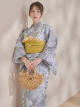 【即日発送】グレー×フラワー浴衣【浴衣３点セット 浴衣/帯/下駄】[OF04]