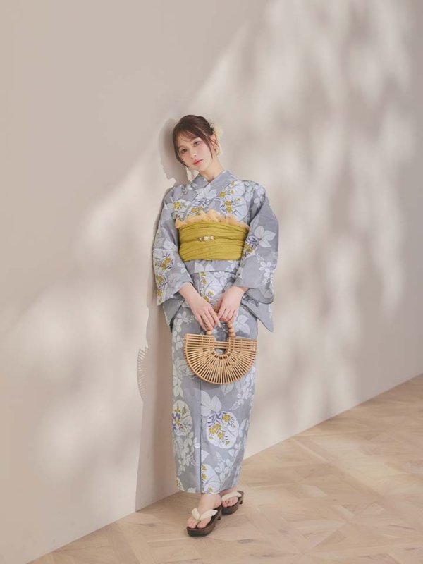 画像14: 【即日発送】グレー×フラワー浴衣【浴衣３点セット 浴衣/帯/下駄】[OF04]