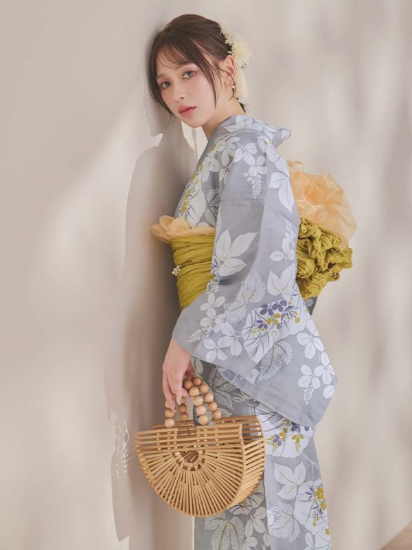 画像19: 【即日発送】グレー×フラワー浴衣【浴衣３点セット 浴衣/帯/下駄】[OF04]