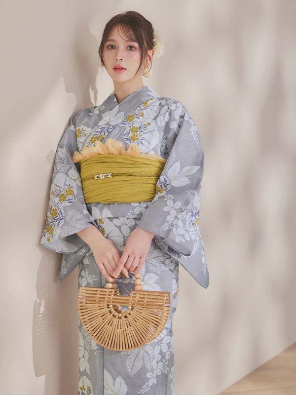 画像20: 【即日発送】グレー×フラワー浴衣【浴衣３点セット 浴衣/帯/下駄】[OF04]