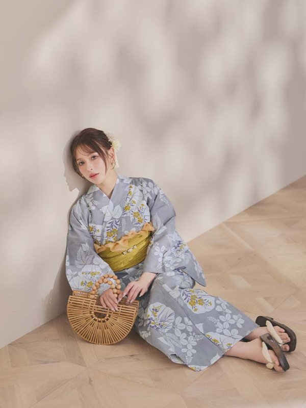 画像21: 【即日発送】グレー×フラワー浴衣【浴衣３点セット 浴衣/帯/下駄】[OF04]