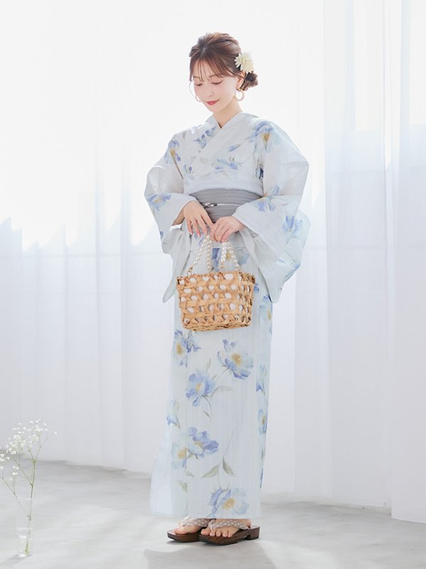 画像12: 【浴衣セール！】【即日発送】 ホワイト×アイシーフラワー浴衣【浴衣３点セット 浴衣/帯/下駄】[/YMT]