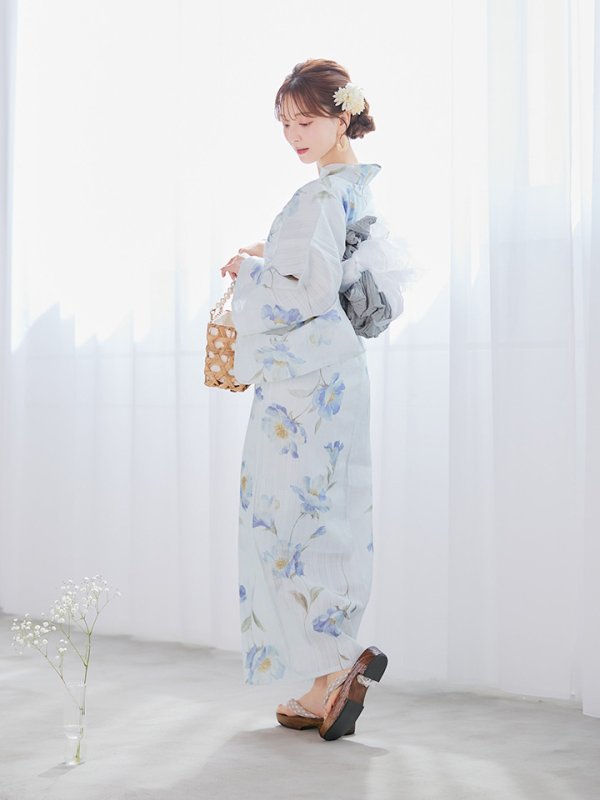 画像15: 【浴衣セール！】【即日発送】 ホワイト×アイシーフラワー浴衣【浴衣３点セット 浴衣/帯/下駄】[/YMT]