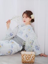 【即日発送】 ホワイト×アイシーフラワー浴衣OBI-siwa-202-ok-8-GY / HIMO-900-yn-4-GYxGY / HEKO-800-sb-5-W / YA-1023-wk-IV / GETA-02-ok-4-MOC/ [/YMT]