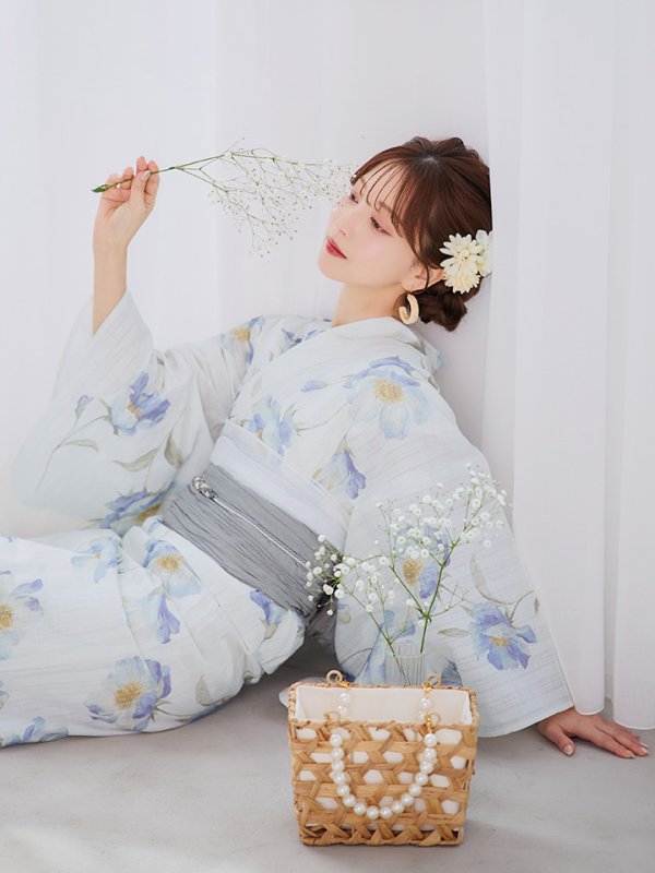 画像5: 【浴衣セール！】【即日発送】 ホワイト×アイシーフラワー浴衣【浴衣３点セット 浴衣/帯/下駄】[/YMT]