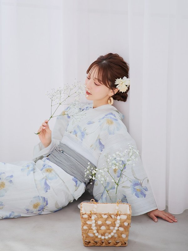 画像6: 【浴衣セール！】【即日発送】 ホワイト×アイシーフラワー浴衣【浴衣３点セット 浴衣/帯/下駄】[/YMT]