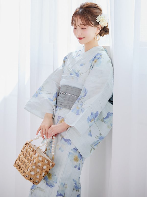 画像9: 【浴衣セール！】【即日発送】 ホワイト×アイシーフラワー浴衣【浴衣３点セット 浴衣/帯/下駄】[/YMT]