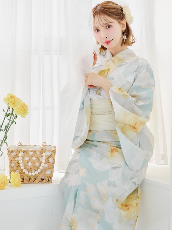 画像2: ニュアンス牡丹ペールトーン浴衣【浴衣３点セット 浴衣/帯/下駄】OBI-siwa-200-kj-13-OW / HIMO-900-yn-5-IV / HEKO-800-sb-5-W / YA-1075-kn-IV / GETA-01-kj-3-IV/ [YMT]