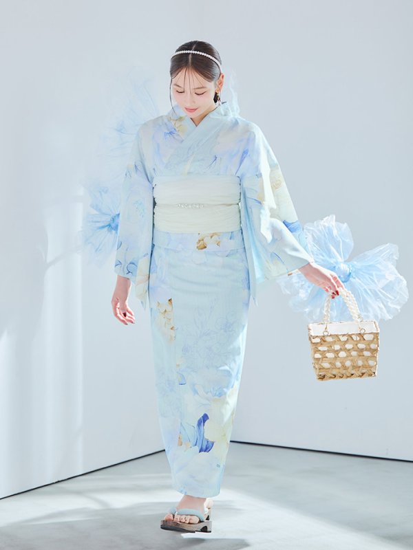 画像15: 【即日発送】ベビーブルー牡丹＆紫陽花浴衣【浴衣３点セット 浴衣/帯/下駄】[YMT]