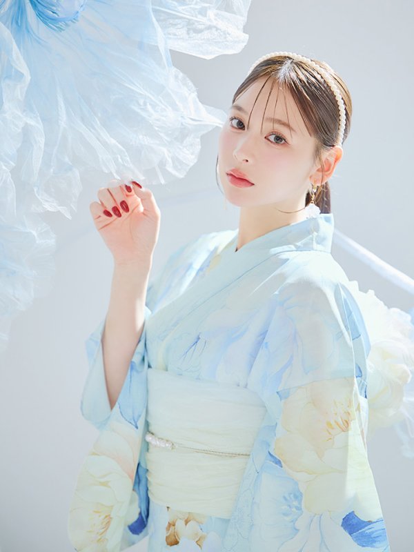 画像7: 【即日発送】ベビーブルー牡丹＆紫陽花浴衣【浴衣３点セット 浴衣/帯/下駄】[YMT]