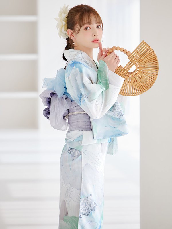 画像10: 【即日発送】【浴衣セール！】大柄アイシーミントフラワー浴衣【浴衣３点セット 浴衣/帯/下駄】[YMT]