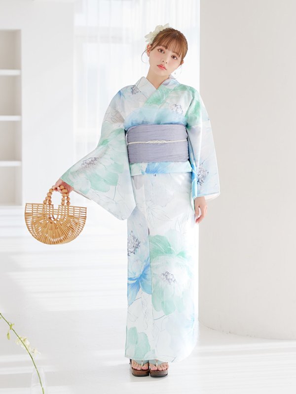 画像13: 【即日発送】【浴衣セール！】大柄アイシーミントフラワー浴衣【浴衣３点セット 浴衣/帯/下駄】[YMT]