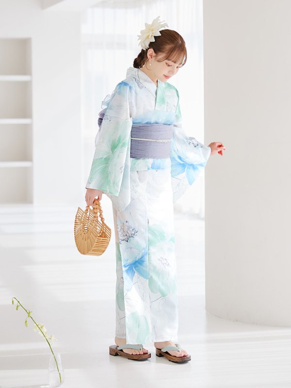 画像16: 【即日発送】【浴衣セール！】大柄アイシーミントフラワー浴衣【浴衣３点セット 浴衣/帯/下駄】[YMT]