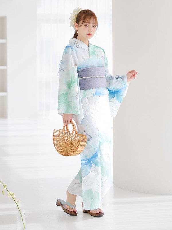 画像17: 【即日発送】【浴衣セール！】大柄アイシーミントフラワー浴衣【浴衣３点セット 浴衣/帯/下駄】[YMT]
