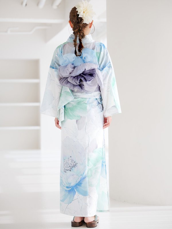 画像18: 【即日発送】【浴衣セール！】大柄アイシーミントフラワー浴衣【浴衣３点セット 浴衣/帯/下駄】[YMT]