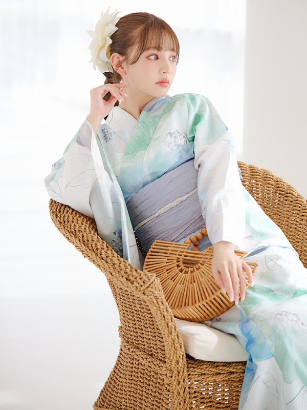 画像5: 【即日発送】【浴衣セール！】大柄アイシーミントフラワー浴衣【浴衣３点セット 浴衣/帯/下駄】[YMT]