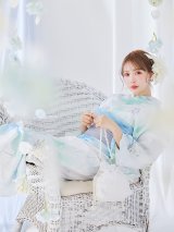 【予約 / 5月中旬発送予定】大柄アイシーミントフラワー浴衣 OBI-g-500-kj-8-GY / HIMO-900-yn-5-IV / HEKO-800-sb-10-LBL / YA-1082-kj-W / GETA-01-kj-2-BL/ [y/YMT]