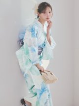 【即日発送】【浴衣セール！】大柄アイシーミントフラワー浴衣【浴衣３点セット 浴衣/帯/下駄】[OF04/HC03]