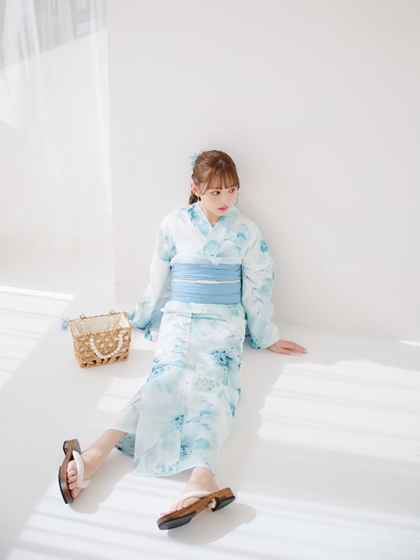 画像16: 【即日発送】ブルーグレイニュアンスフラワー浴衣【浴衣３点セット 浴衣/帯/下駄】[YMT]