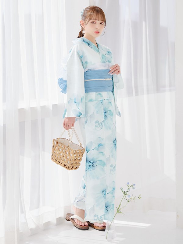 画像8: 【即日発送】ブルーグレイニュアンスフラワー浴衣【浴衣３点セット 浴衣/帯/下駄】[YMT]