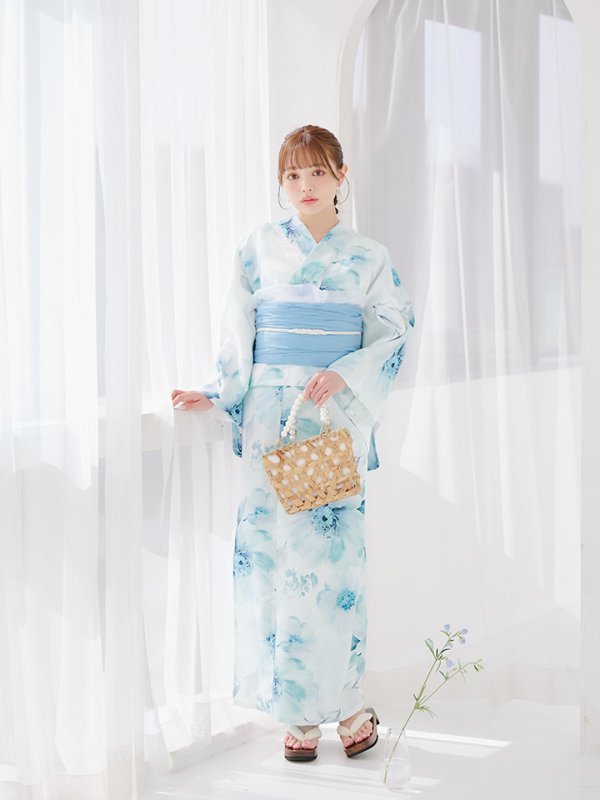 画像22: 【即日発送】ブルーグレイニュアンスフラワー浴衣【浴衣３点セット 浴衣/帯/下駄】[YMT]