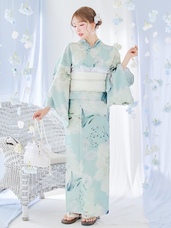 画像11: 【即日発送】洋モダンミントグリーン浴衣【浴衣３点セット 浴衣/帯/下駄】[YMT]