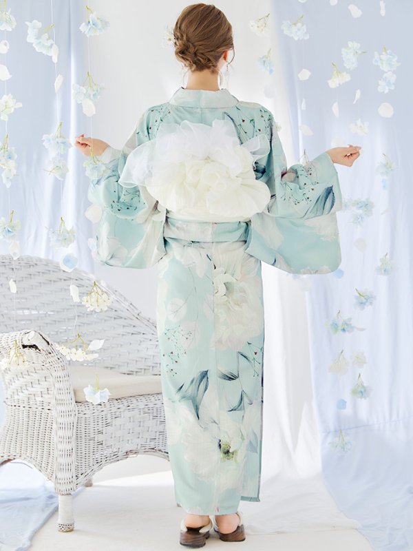 画像13: 【即日発送】洋モダンミントグリーン浴衣【浴衣３点セット 浴衣/帯/下駄】[YMT]