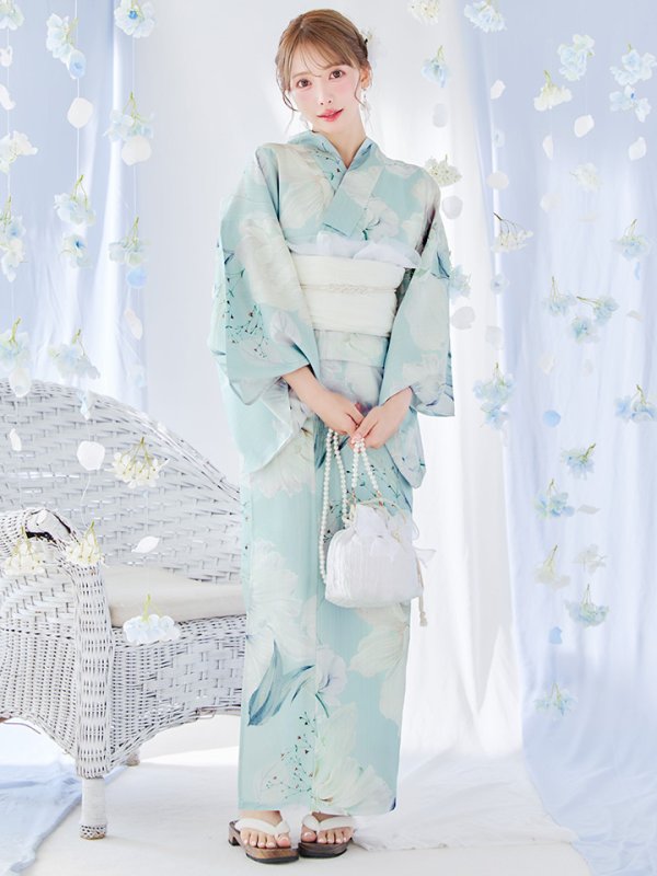 画像3: 【即日発送】洋モダンミントグリーン浴衣【浴衣３点セット 浴衣/帯/下駄】[YMT]