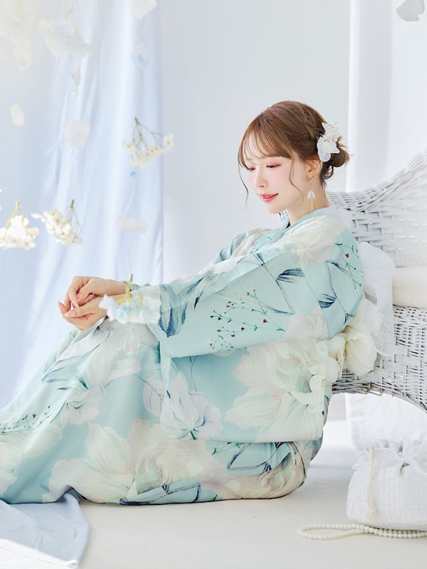 画像5: 【即日発送】洋モダンミントグリーン浴衣【浴衣３点セット 浴衣/帯/下駄】[YMT]