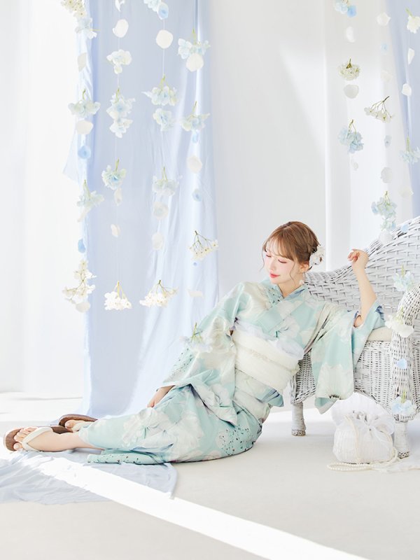 画像7: 【即日発送】洋モダンミントグリーン浴衣【浴衣３点セット 浴衣/帯/下駄】[YMT]