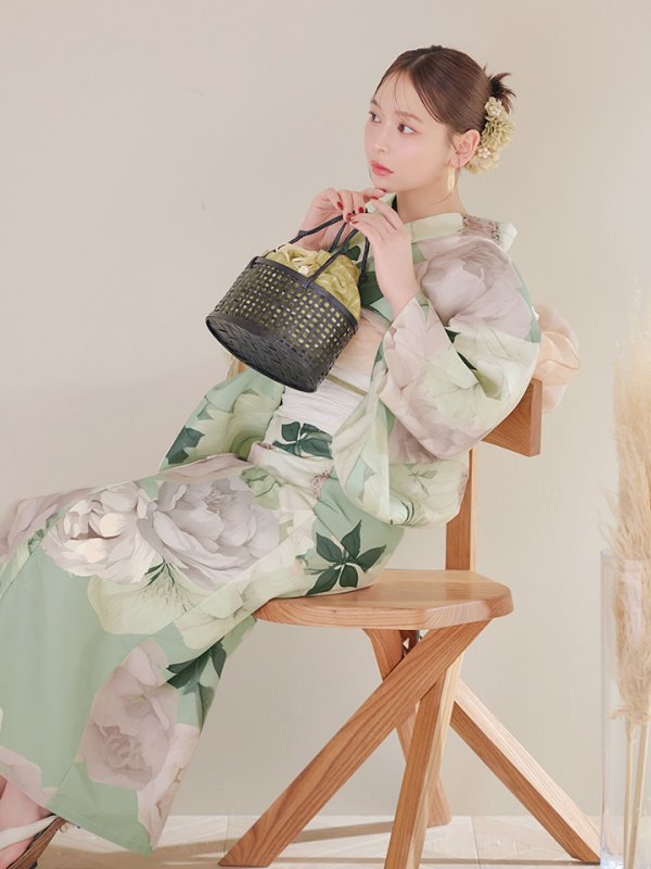 画像6: 【即日発送】アンティークフラワーモダン浴衣【浴衣３点セット 浴衣/帯/下駄】[YMT]