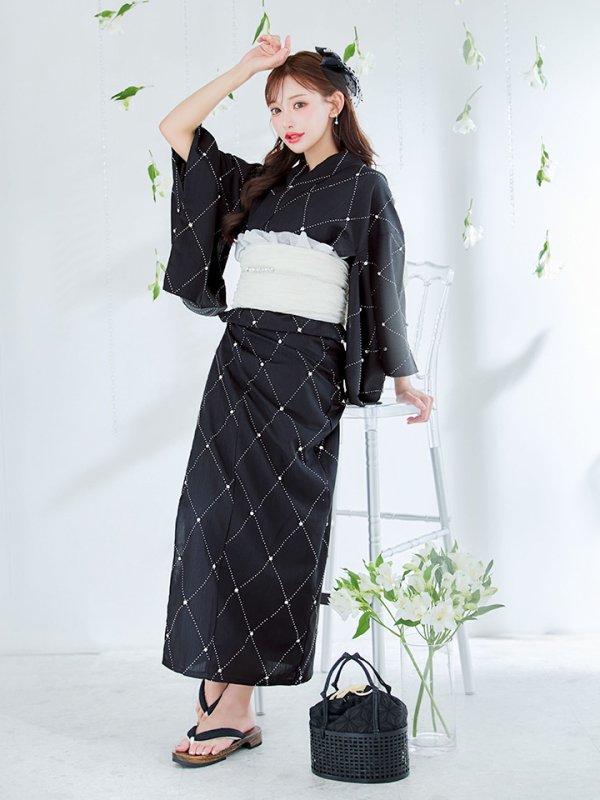 画像11: 【即日発送】アーガイルビジュー浴衣【浴衣３点セット 浴衣/帯/下駄】[YMT]