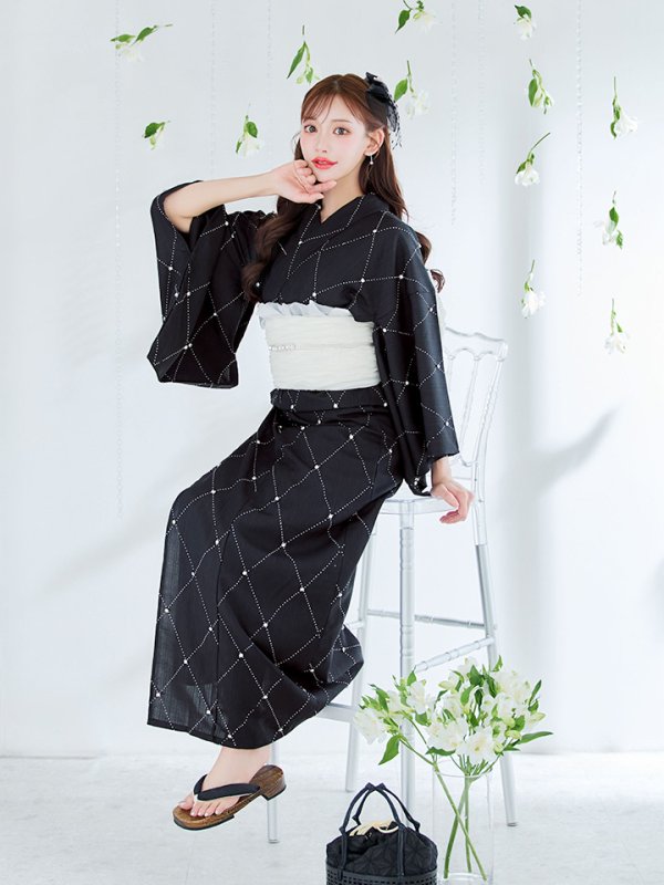 画像13: 【即日発送】アーガイルビジュー浴衣【浴衣３点セット 浴衣/帯/下駄】[YMT]