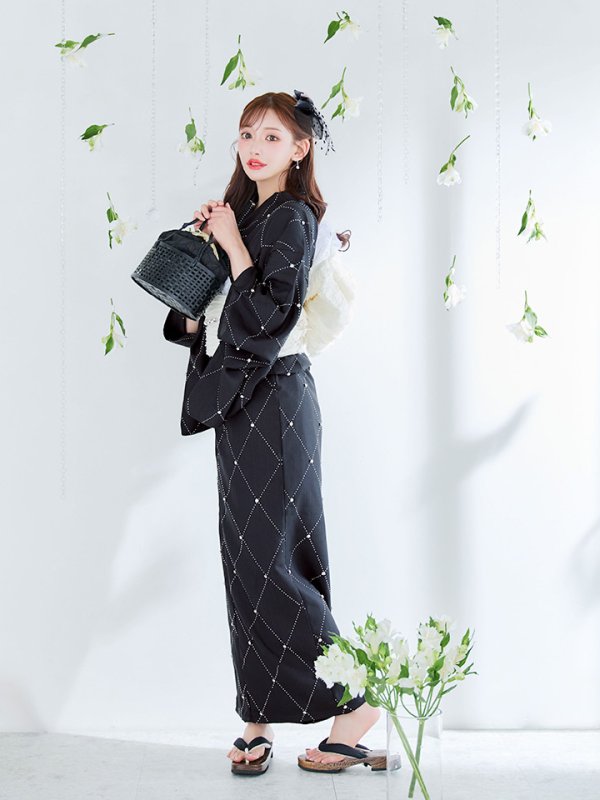 画像16: 【即日発送】アーガイルビジュー浴衣【浴衣３点セット 浴衣/帯/下駄】[YMT]