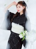 【予約 / 5月下旬発送予定】アーガイルビジュー浴衣 OBI-siwa-204-wk-12-OW / HIMO-906-yn-PEARL / HEKO-800-sb-5-W / YA-1080-kj-B / GETA-01-kj-1-B/ [yo/YMT]