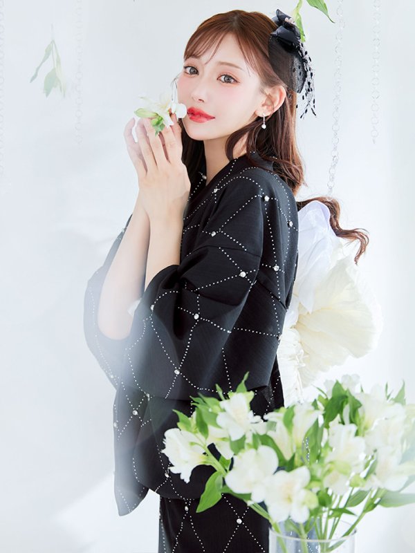 画像6: 【即日発送】アーガイルビジュー浴衣【浴衣３点セット 浴衣/帯/下駄】[YMT]