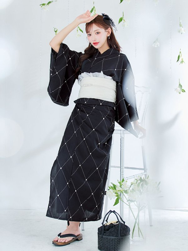 画像8: 【即日発送】アーガイルビジュー浴衣【浴衣３点セット 浴衣/帯/下駄】[YMT]