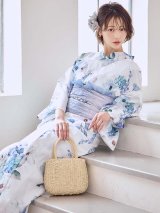 瑠璃色ビオラブーケ浴衣【浴衣３点セット 浴衣/帯/下駄】[YMT]