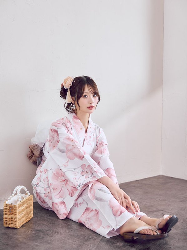 画像13: 【即日発送】ニュアンスピンク水彩朝顔浴衣 【浴衣3点セット 浴衣/帯/下駄】[OF04]