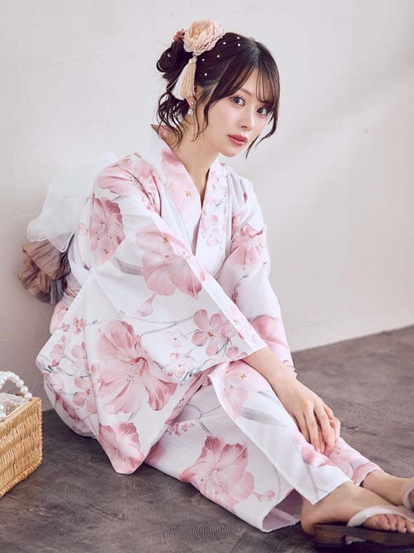 画像17: 【即日発送】ニュアンスピンク水彩朝顔浴衣 【浴衣3点セット 浴衣/帯/下駄】[OF04]