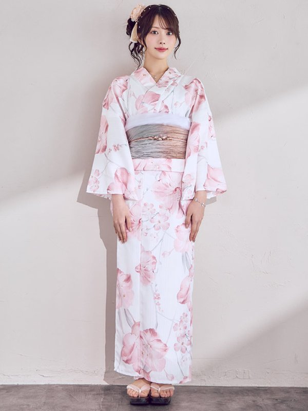 画像4: 【即日発送】ニュアンスピンク水彩朝顔浴衣 【浴衣3点セット 浴衣/帯/下駄】[OF04]